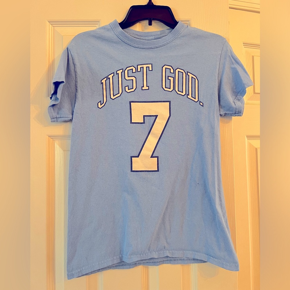 Carolina Blue and White God is Dope “Just God 7” tee shirt in Small